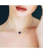 Collier Solitaire Argent rhodié & Perle d'Eau Douce traversante ronde noire