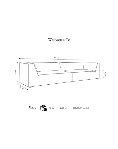Canapé droit Velours Sao 4 Places vert bouteille - 302x93x69 cm