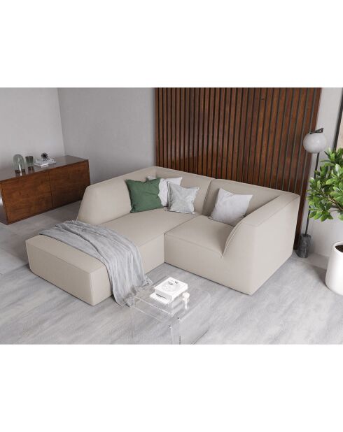 Canapé d'angle gauche Velours Sao 3 Places beige - 186x180x69 cm
