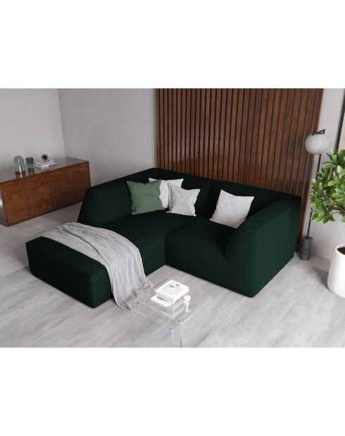 Canapé d'angle gauche Velours Sao 3 Places vert bouteille - 186x180x69 cm