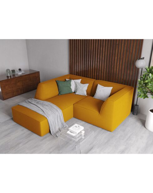 Canapé d'angle gauche Velours Sao 3 Places jaune - 186x180x69 cm