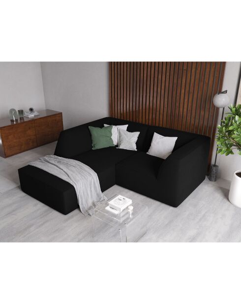Velours Sao 3-Sitzer-Ecksofa, links, 186 x 180 x 69 cm, Schwarz