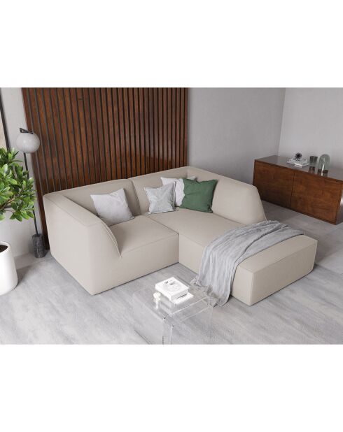 Canapé d'angle droit Velours Sao 3 Places beige - 186x180x69 cm