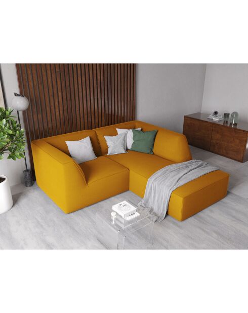 Canapé d'angle droit Velours Sao 3 Places jaune - 186x180x69 cm