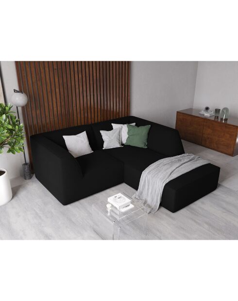 Canapé d'angle droit Velours Sao 3 Places noir - 186x180x69 cm