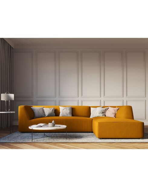 Canapé d'angle droit Velours côtelé Sao 4 Places jaune - 273x180x69 cm