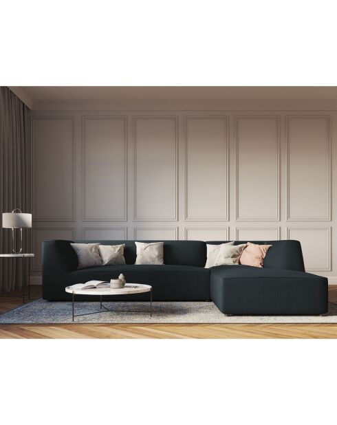 Canapé d'angle droit Velours côtelé Sao 4 Places bleu - 273x180x69 cm