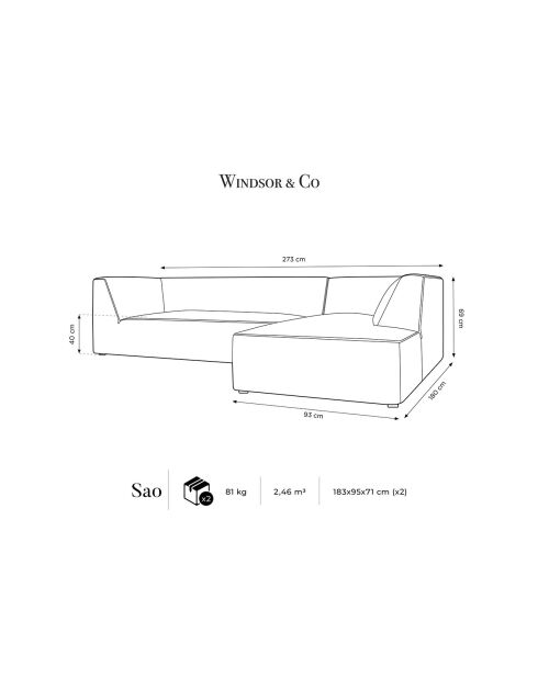 Canapé d'angle droit Velours côtelé Sao 4 Places bleu - 273x180x69 cm