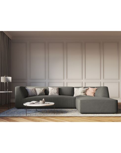 Canapé d'angle droit Velours côtelé Sao 4 Places gris clair - 273x180x69 cm