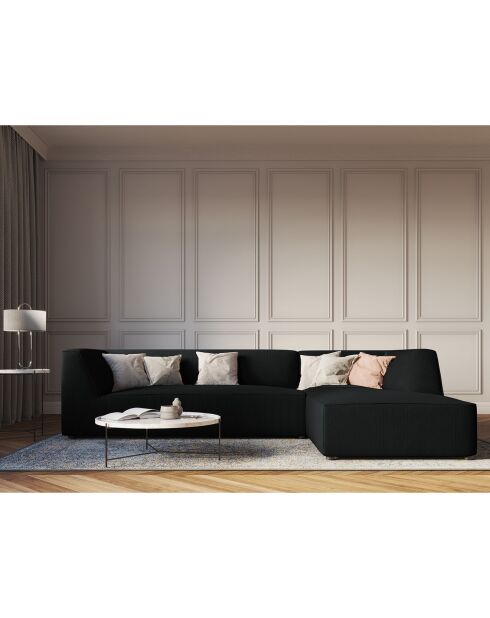 Canapé d'angle droit Velours côtelé Sao 4 Places noir - 273x180x69 cm