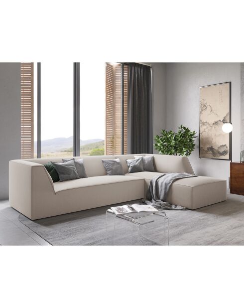 Canapé d'angle droit Velours Sao 4 Places beige - 273x180x69 cm