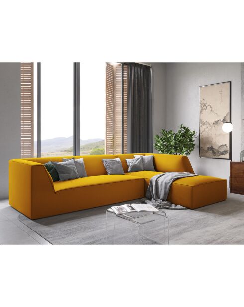 Canapé d'angle droit Velours Sao 4 Places jaune - 273x180x69 cm