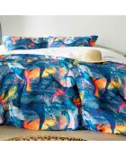 Parure housse de couette percale de coton Whales bleu foncé