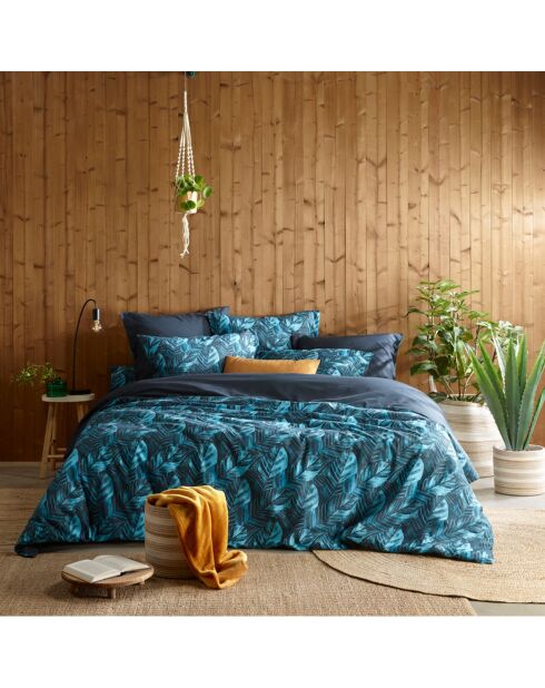 Parure housse de couette percale de coton Musa bleu nuit