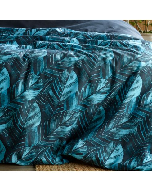 Parure housse de couette percale de coton Musa bleu nuit