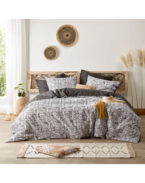 Cuzco dekbedovertrekset van grijs steenperkal katoen