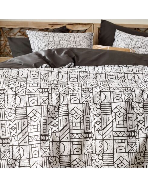 Parure housse de couette percale de coton Cuzco gris stone