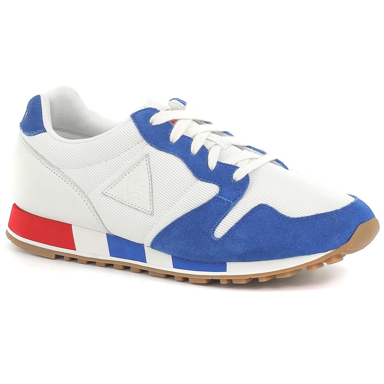 Sneakers en Velours de Cuir Mesh Omega Made in France blanc bleu rouge Vente privee Le Coq Sportif BazarChic