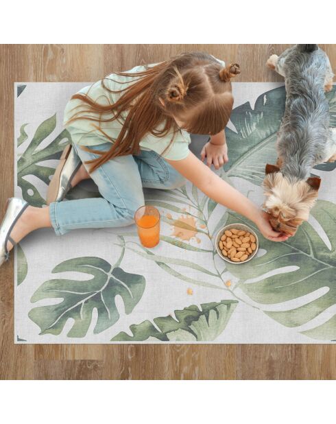 Tapis vinyle Feuilles vertes naturelles blanc/vert - 66x100 cm
