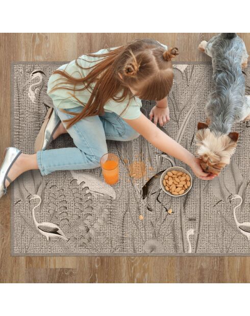 Mehrfarbiger Vinylteppich mit Vogelmotiv aus Jute - 66x180 cm