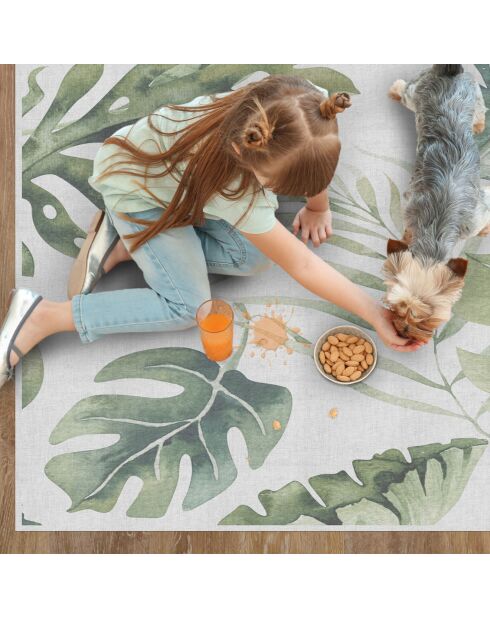 Tappeto in vinile Foglie verdi naturali bianco/verde - 100x133 cm