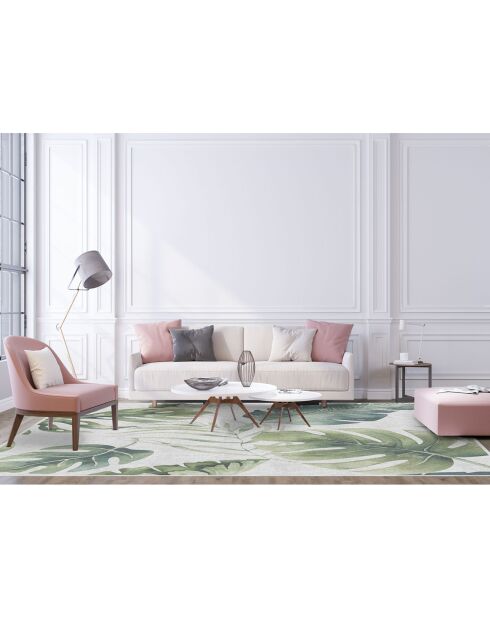 Tapis vinyle Feuilles vertes naturelles blanc/vert - 200x266 cm