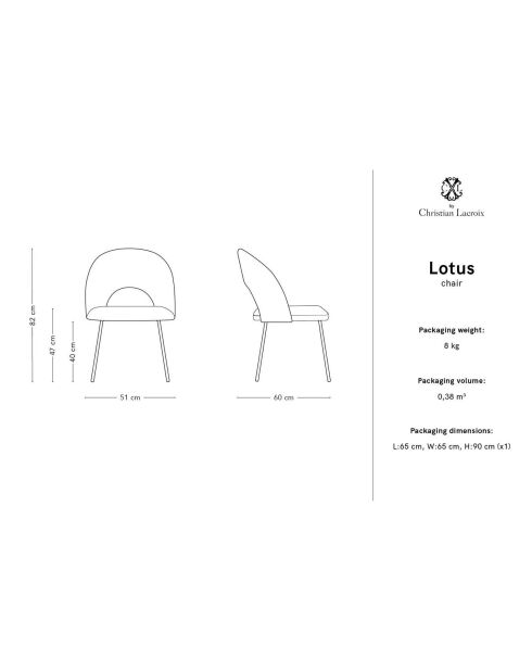 Chaise en Velours Lotus multicolore - 51x60x82 cm