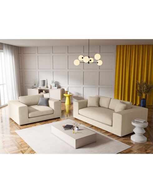 Canapé Velours côtelé Tendance 3 Places beige clair - 220x122x72 cm