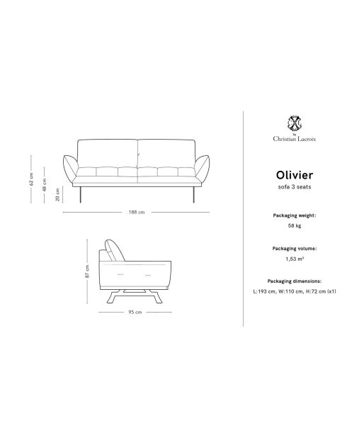 Canapé Olivier 2 Places bleu - 188x95x87 cm