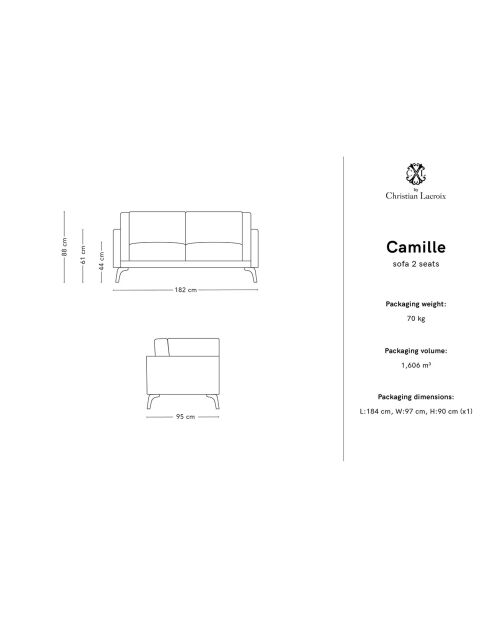 Canapé en Cuir Camille 2 Places marron - 182x95x88 cm