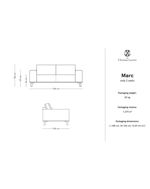 Canapé en Cuir Marc 2 Places bleu - 184x104x84 cm