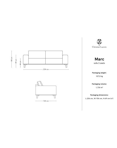 Canapé en Cuir Marc 3 Places bleu - 234x104x84 cm