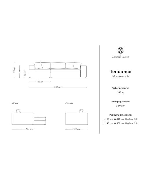 Trendiges 5-Sitzer-Ecksofa, dunkelblau, links, 282 x 174 x 72 cm