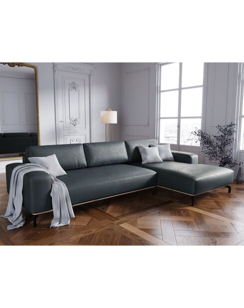 Canapé d'angle droit en Cuir Marc 5 Places bleu - 297x175x84 cm