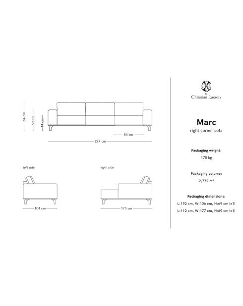 Canapé d'angle droit en Cuir Marc 5 Places marron - 297x175x84 cm