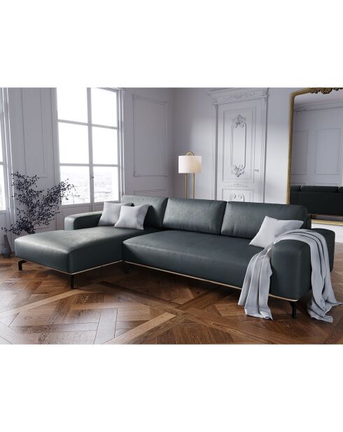 Canapé d'angle gauche en Cuir Marc 5 Places bleu - 297x175x84 cm