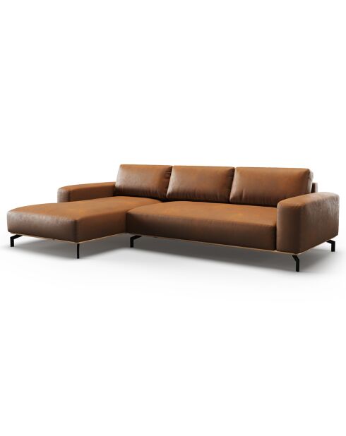Canapé d'angle gauche en Cuir Marc 5 Places marron - 297x175x84 cm