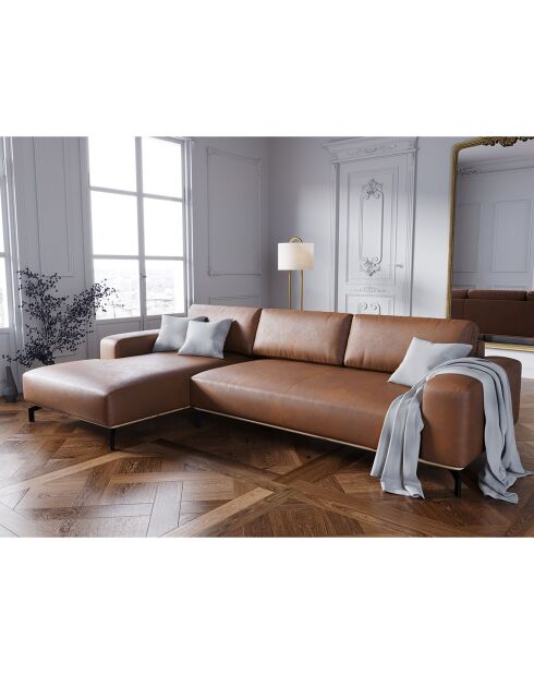 Canapé d'angle gauche en Cuir Marc 5 Places marron - 297x175x84 cm