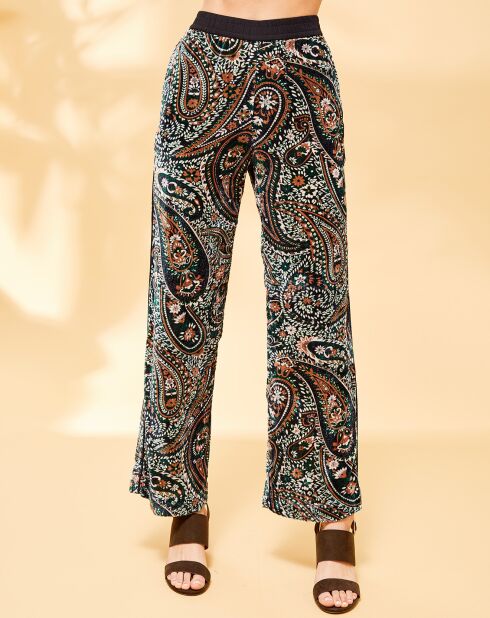 Samthose Margua mit smaragdgrünem Kaschmir-Print