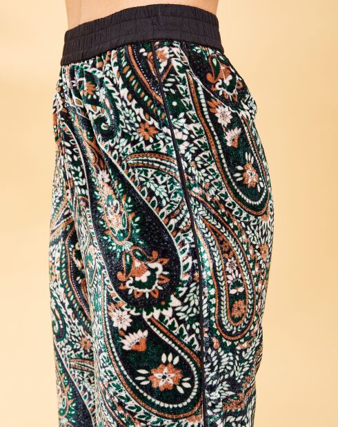 Pantalon en Velours Margua imprimé cachemire émeraude