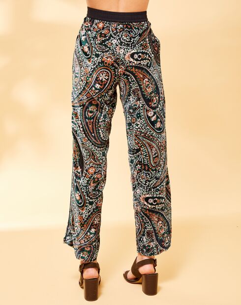 Samthose Margua mit smaragdgrünem Kaschmir-Print