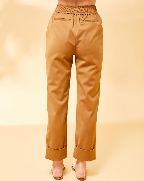 Pantalon Harper en Laine mélangée à revers camel