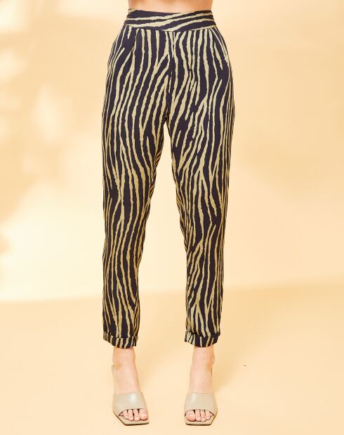 Pantalon droit Léo à motif animal kaki