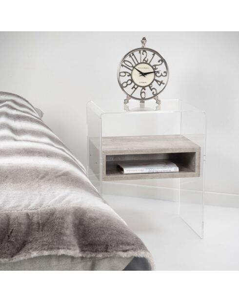 Table de chevet Lyn transparent/gris - 40x33x50 cm