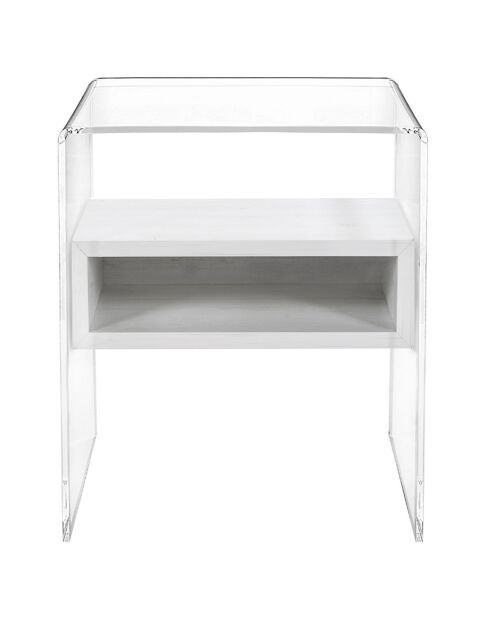 Table de chevet Lyn transparent/blanc - 40x33x50 cm