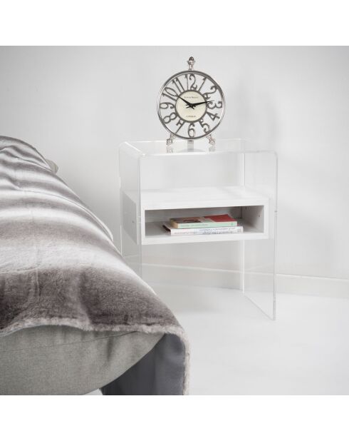 Table de chevet Lyn transparent/blanc - 40x33x50 cm