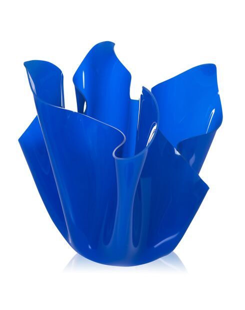 Vase drapé slim bleu/transparent - 22x22x21 cm