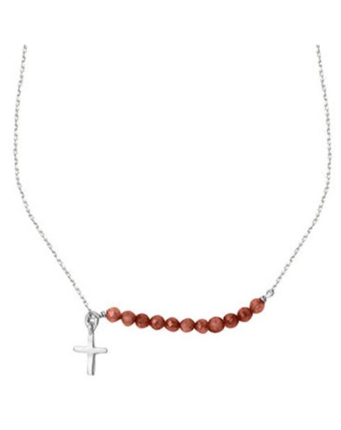 Halsketting met kruis in zilver en Carneool