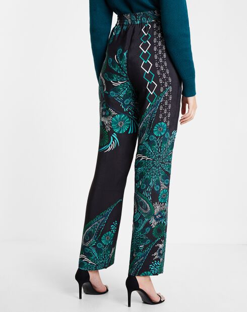 Pantalon élastiqué bleu marine/vert