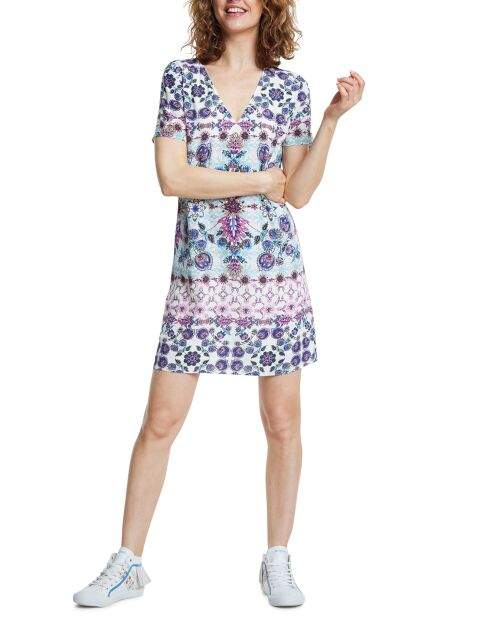 Robe manches courtes bleu/rose